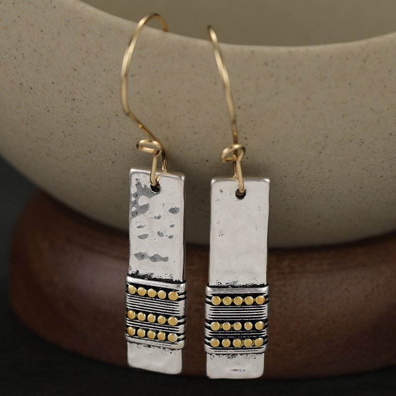 Women's Artistic Distressed Hammered Rectangular Dangle Earrings
